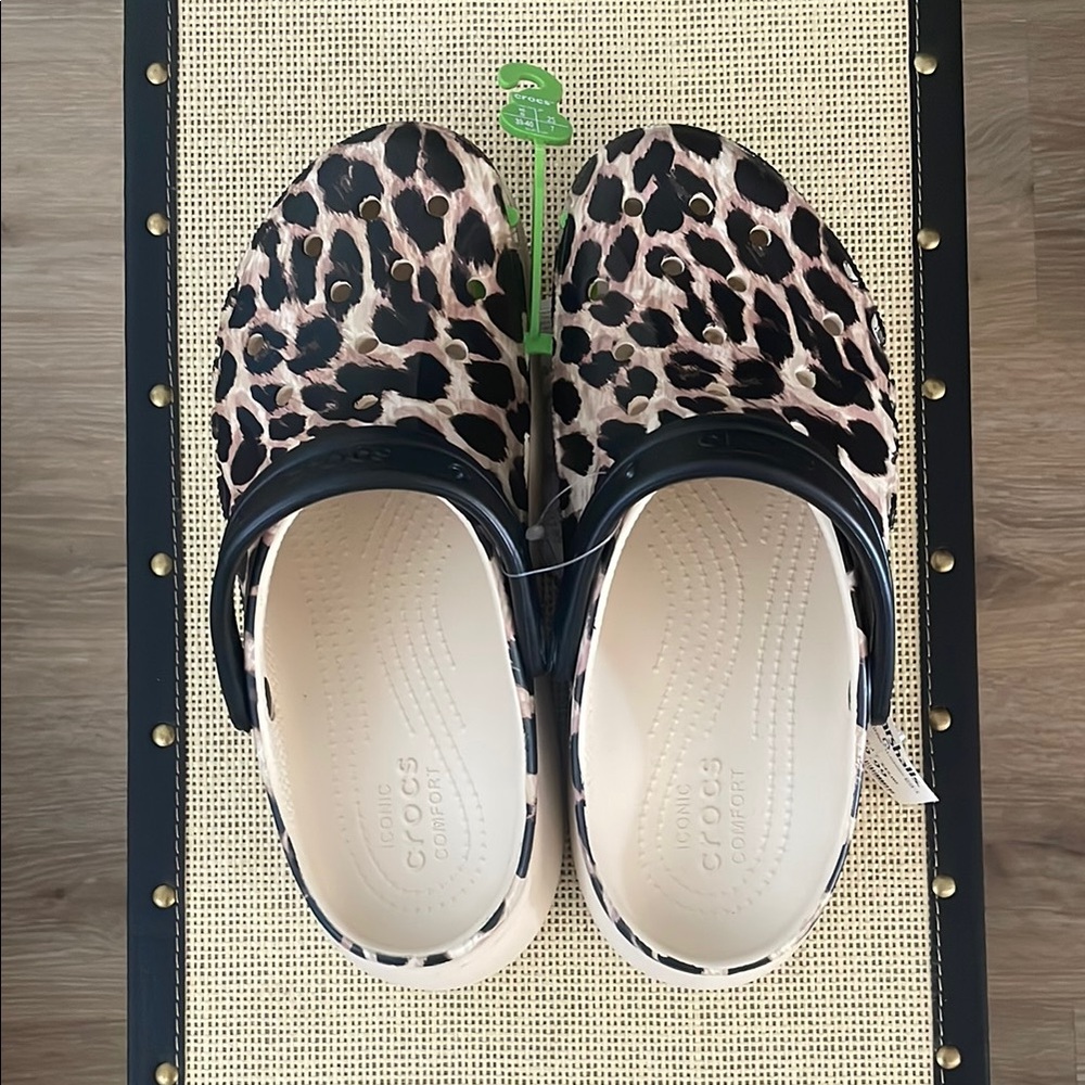 Leopard Print Platform Crocs Clogs